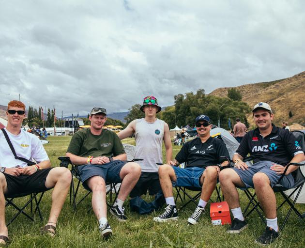 Settling in for their weekend at the festival are (from left) Cambell Julian, of Whakatane, Zac...