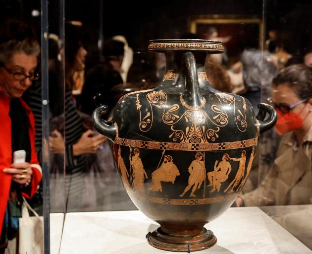 The Meidias hydria vase on display at the Acropolis Museum in Athens. Photo: Reuters 