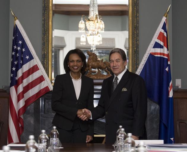 Winston Peters meets United States Secretary of State, Condoleezza Rice, during her 2008 visit to...