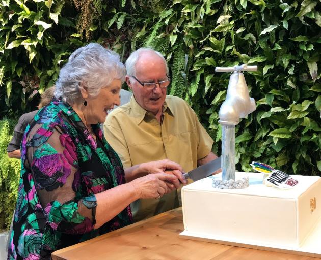 Puzzling World founders Jan Clark and Stuart Landsborough cut the cake at the Puzzling World 50th...
