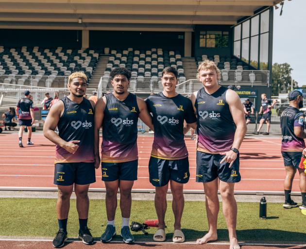 Highlanders development players (from left) A-One Lolofie, Moana Takataka, Josh Whaanga and...