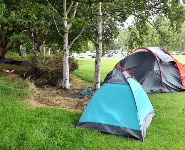 Tents are pitched in the makeshift homeless encampment in Kensington Oval, where a man died on...
