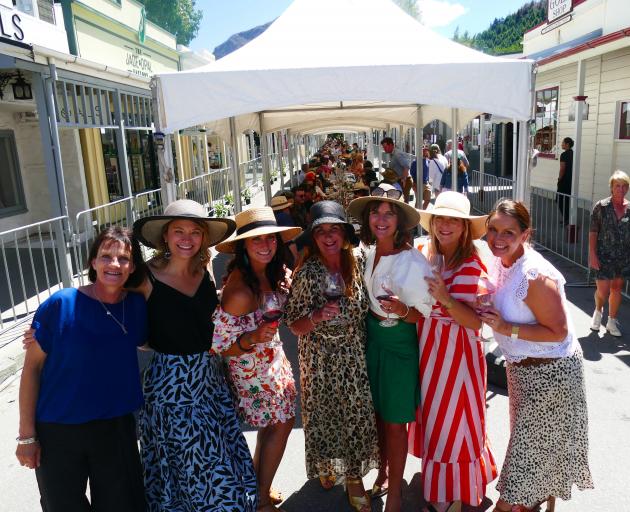 Enjoying the Long Table in Arrowtown yesterday are (from left) Janine Nichol, Darelle Jenkins,...