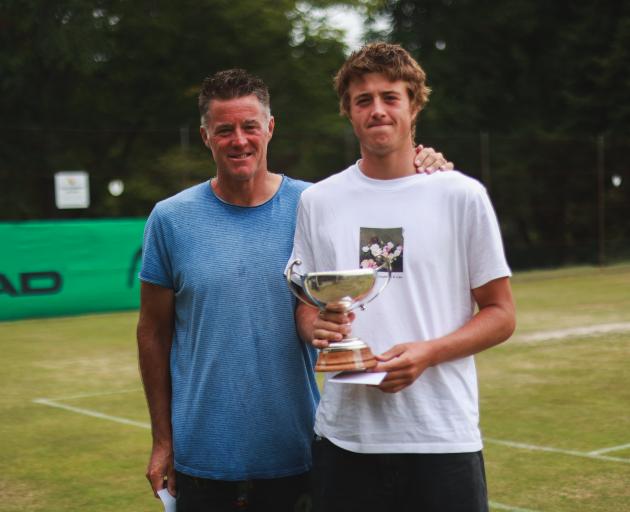 Alistair Hunt, with son Lachlan, at the North Otago Grass Open at the Oamaru courts at the...