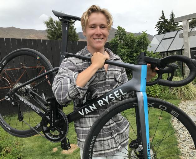 Junior professional cyclist Carter (17) Guichard of Wanaka with his Christmas present from his...