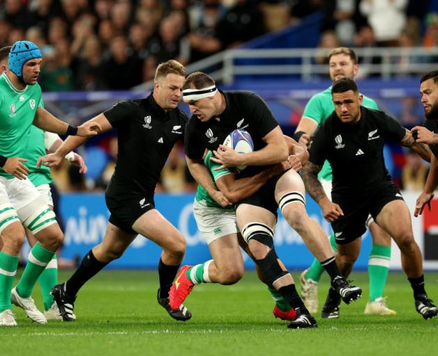 Brodie Retallick in action against Ireland in the 2023 Rugby World Cup quarter-final. Photo:...