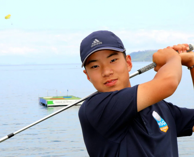 Kevin Bang, 14, from Rotorua, shows the golfing prowess that earned him $10,000 at the Hole in...