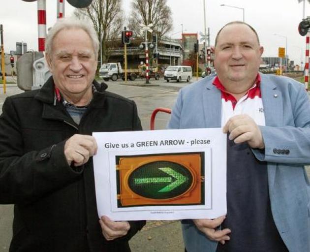 Ross and Hornby Ward councillor Mark Peters advocating for the green turning arrow on Amyes Rd....