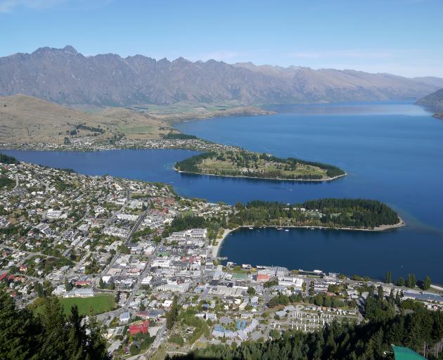 View over Queenstown, with the Kelvin Peninsula and Kelvin Heights in the centre background....