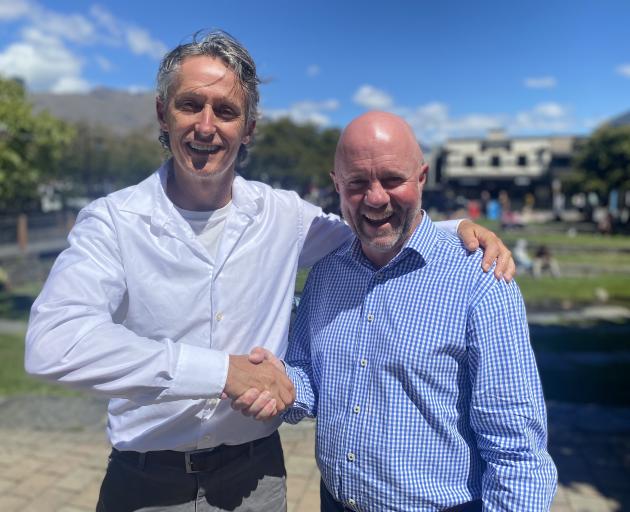 Outgoing Wakatipu Community Foundation chair Ray Key, left, with his successor Steve Brent. PHOTO...