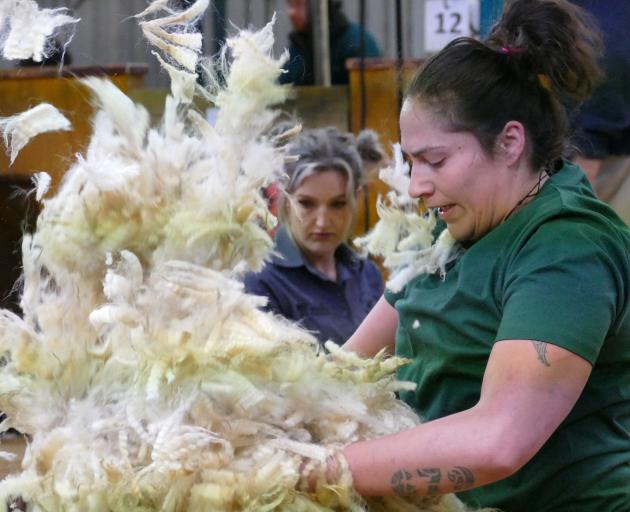 Pagan Rimene, of Alexandra, on her way to her maiden victory in the New Zealand Woolhandling Open...