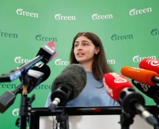Green Party MP Chlöe Swarbrick announcing her leadership bid at Parliament, Wellington. Photo /...