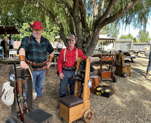 Masters Games Cowboy Action competitors the Alberta Bandit (Warren Hunter), of Invercargill (left...