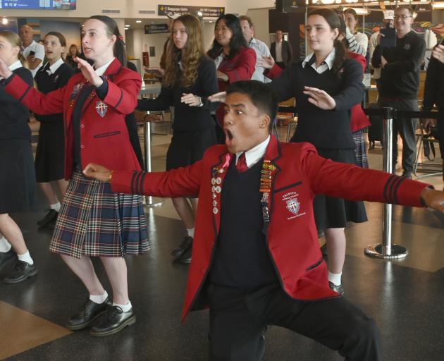 Pupils from Trinity College performed a kapa haka to welcome their former schoolmate. Photo:...