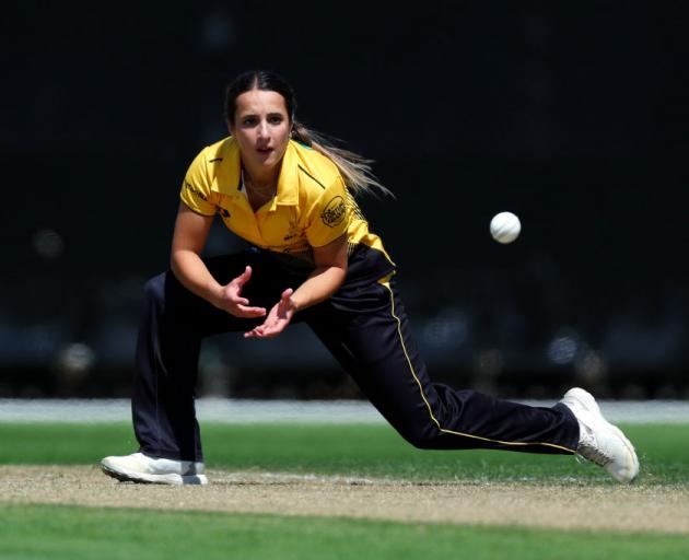Wellington spinner Xara Jetly fields the ball during the Hallyburton Johnstone Shield match...