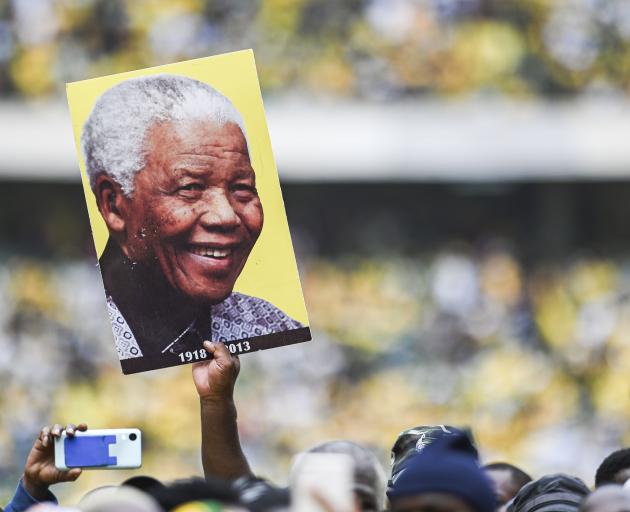 Nelson Mandela poster at the African National Congress (ANC) Election Manifesto Launch at Moses...