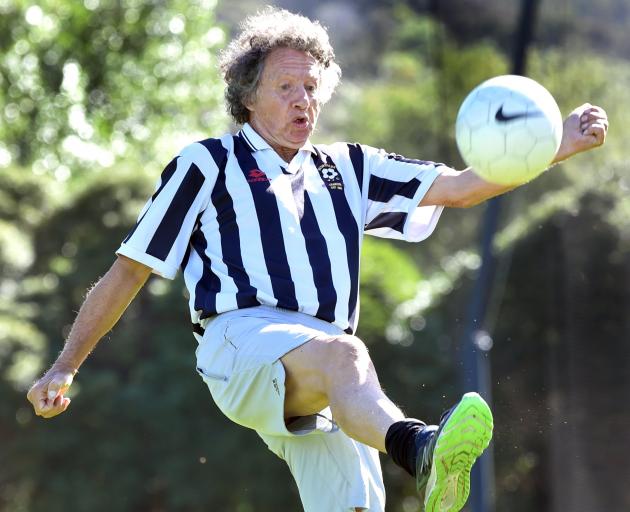 Northern striker Vincent Paddam juggles a football during a break at the Masters Games yesterday....