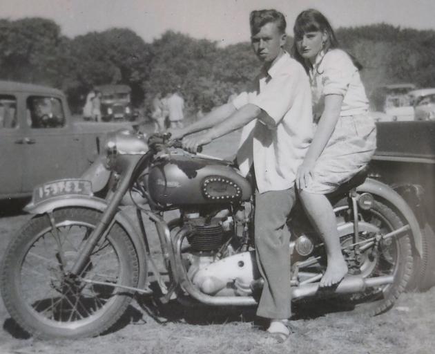 Mervyn and Sandra Pedersen as teenagers on a 1953 Triumph Thunderbird Mr Pedersen built. PHOTO:...
