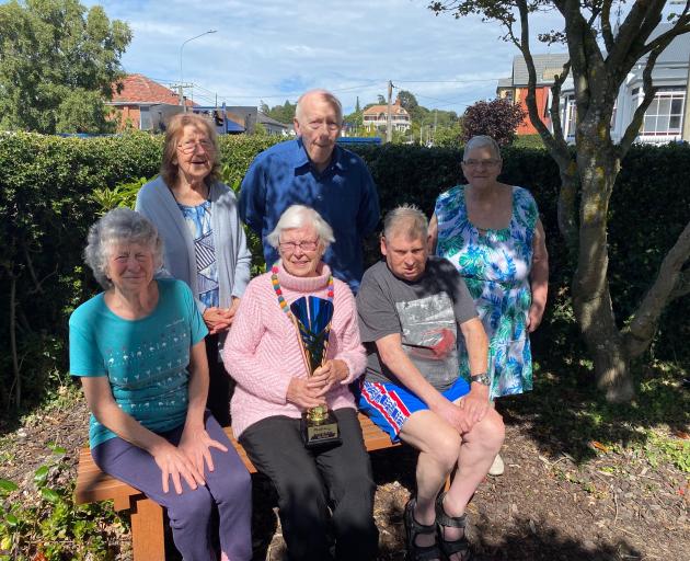 Gathered to show off the magnificent trophy won by Highview Rest Home in the recent Phantom Games...