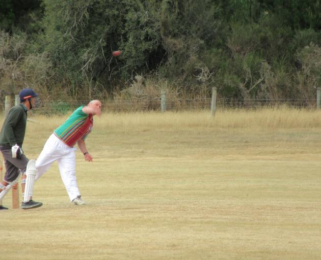 Albury captain Guy McCone shows off his bowling ability.