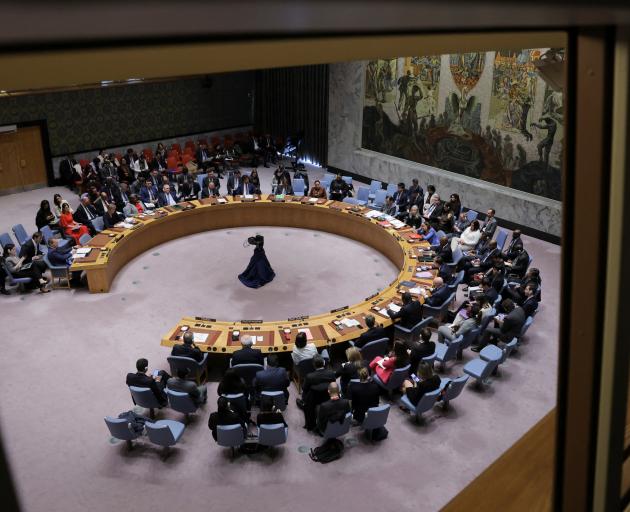 Member of the UN Security Council meet ahead of the vote calling for an immediate ceasefire for...