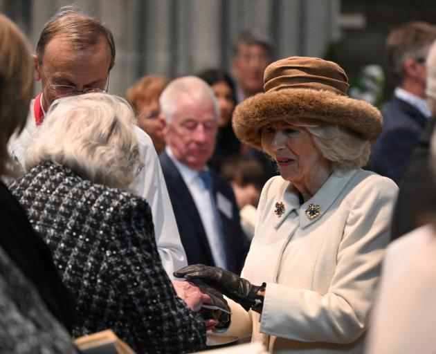 Queen Camilla hands out the Maundy Money in Worcester Cathedral. Photo: Reuters 