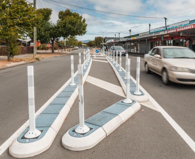 The median flexi-posts at the Hampshire St shops aim to prevent illegal parking. Photo: CCC /...