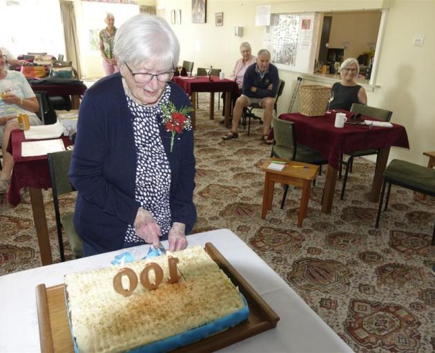 Edna celebrates her 100th birthday with fellow bridge club members. Photo: Supplied