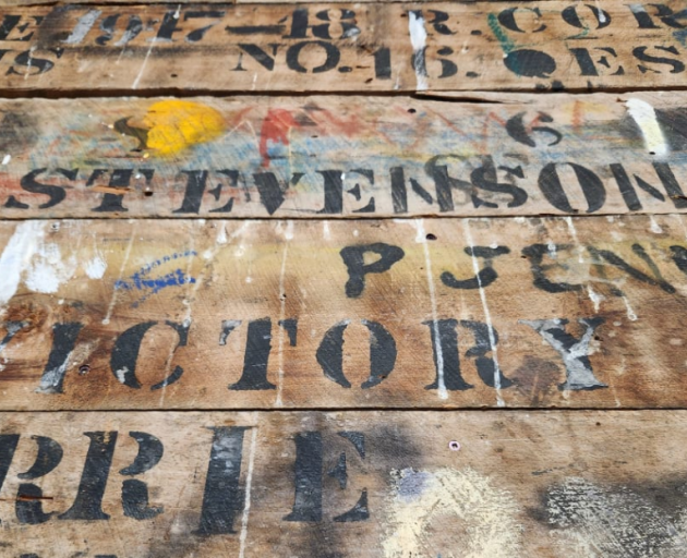 Graffiti on the boards of the Flock House woolshed, part of a Bulls Museum display Photo: RNZ...