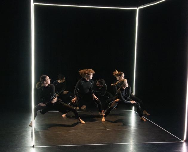 Dancers in the cube in Advance to Go by Holly Newsome. PHOTO: JANE WILCOX