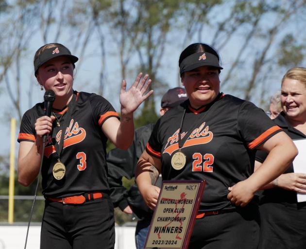 Metuatini (right) and fellow PCU co-captain Stella Jorgenson speaking after the win. PHOTO:...