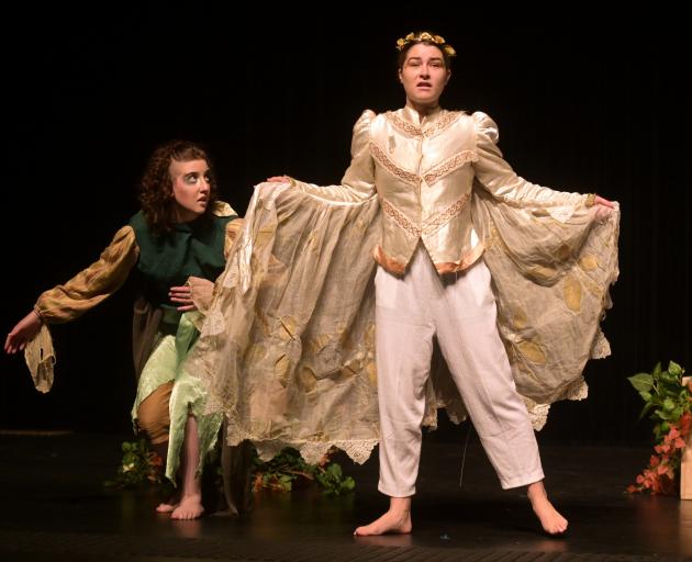 Queen’s High School pupils Kit Speigel (Puck) (left) and Lucy Grant (Oberon) perform a scene from...