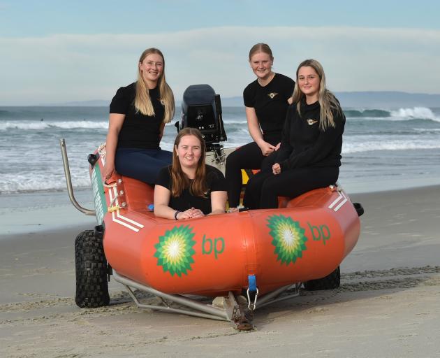 St Kilda surf lifesaving IRB crews (from left) Jamie Vuglar, Madi Loudon, Amelia Loudon and Zoe...