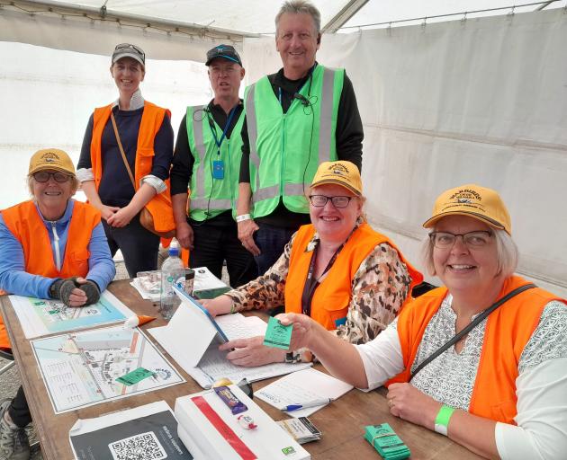 Among the 350 volunteers at Warbirds Over Wanaka are (from left), Noeline Gifford of Wānaka,...