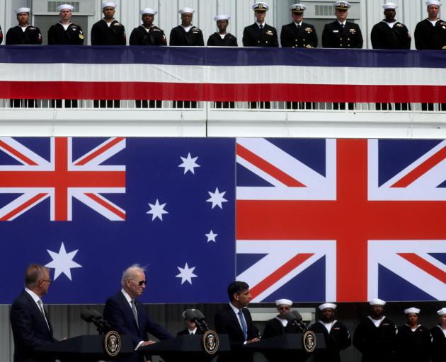 Leaders (from left) Australian Prime Minister Anthony Albanese, US President Joe Biden and...
