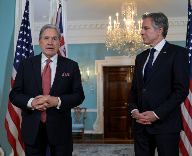 Foreign Minister Winston Peters (left) meets US Secretary of State Antony Blinken in Washington...