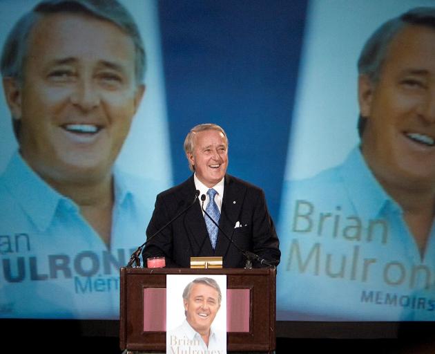 Former Canadian prime minister Brian Mulroney smiles during the book launch of his memoirs in...