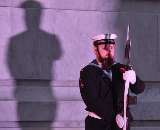 A sentry stands guard at the Dunedin Cenotaph. PHOTO: GREGOR RICHARDSON