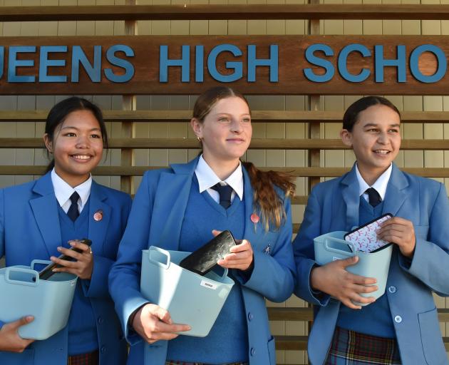 Queen’s High School pupils (from left) Margaux Damsio, Pipiata Ritchie and Reolena Cockburn, all...