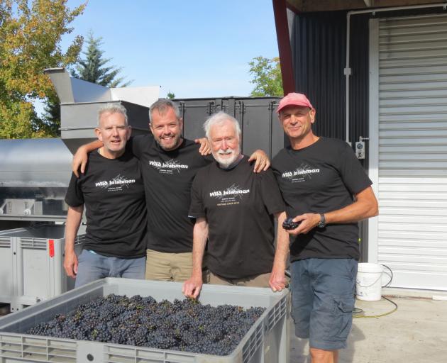 Examining grapes from Kinross vineyard in Gibbston Valley are (from left) Wild Irishman senior...
