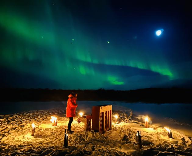The northern lights danced for Verstappen's music video in Pitea, Sweden.