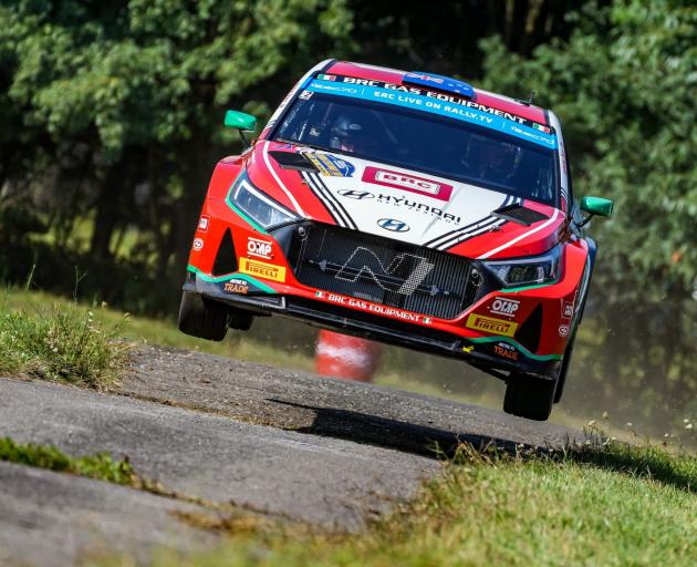 Paddon gets airborne during the Czech Republic round of the 2023 season.
