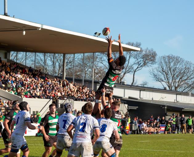 Marist flanker Filipo Veamatahau soars high to claim a lineout during his side’s 31-26 win in...