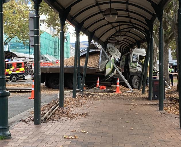 The truck finally stopped after hitting the Octagon's central walkway. 