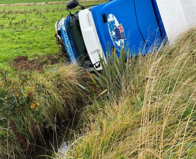 One of the trucks that crashed on the Riverton-Otautau road today. Photo: Southland District...