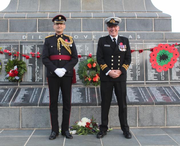 At the Anzac Day dawn service at the Invercargill Cenotaph are British defence adviser Lieutenant...