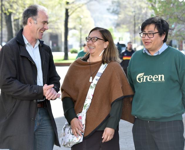 Francisco Hernandez rallies the campus Greens with Scott Willis and party co-leader Marama...