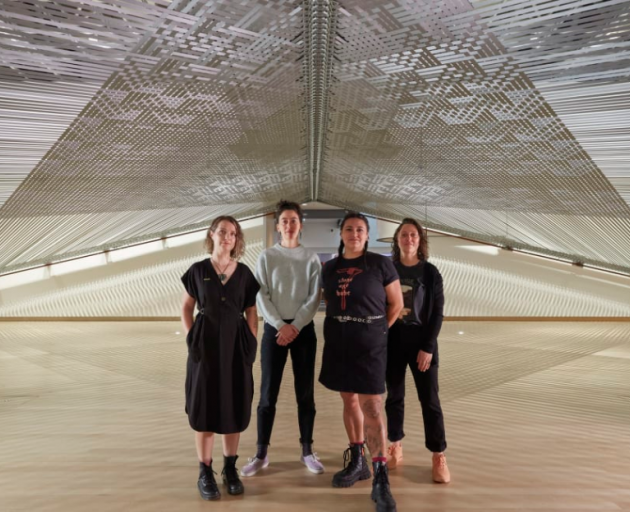 Mataaho Collective underneath Takapau 2022. Photo: All rights Reserved / Te Papa