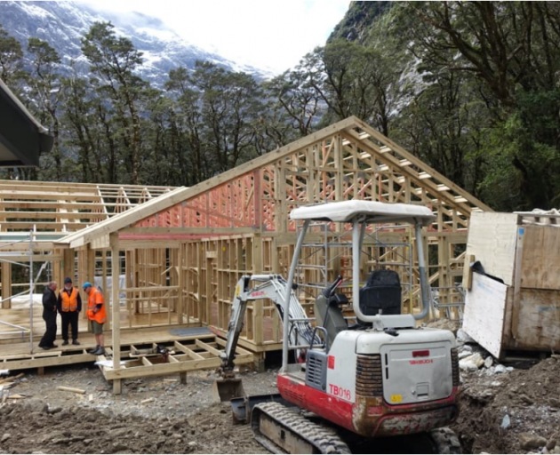 The Mintaro Hut on the Milford Track, pictured under construction in 2020. Photo: RNZ