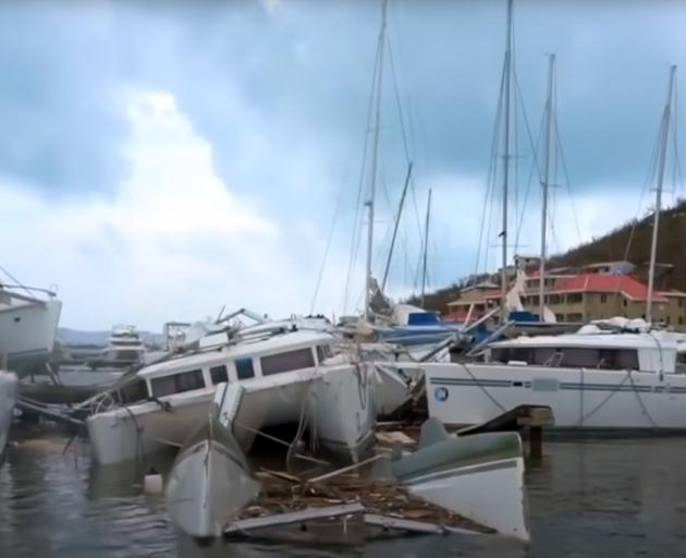 SV Parlay (right) soon after it was severely damaged by hurricane Irma, in 2017. PHOTO: SUPPLIED